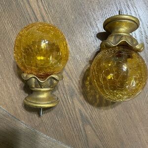 Amber Crackle Glass Finial Pair - Decorative Home Accent in
